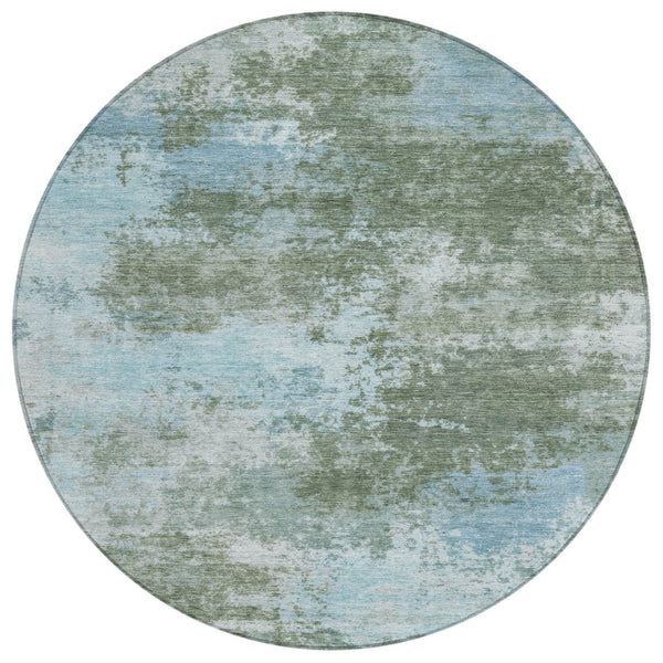HomeRoots 5' Contemporary Abstract Area Rug in Sage and Denim Blue - Durable, Washable for Indoor & Outdoor Use 8' Round 630653