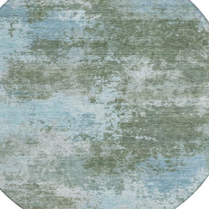 HomeRoots 5' Contemporary Abstract Area Rug in Sage and Denim Blue - Durable, Washable for Indoor & Outdoor Use 8' Round 630653
