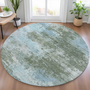 HomeRoots 5' Contemporary Abstract Area Rug in Sage and Denim Blue - Durable, Washable for Indoor & Outdoor Use 8' Round 630653