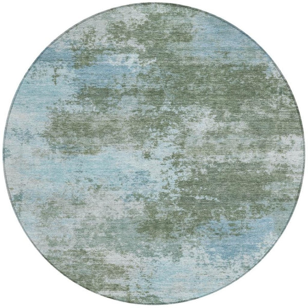HomeRoots 5' Contemporary Abstract Area Rug in Sage and Denim Blue - Durable, Washable for Indoor & Outdoor Use 8' Round 630653