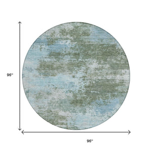HomeRoots 5' Contemporary Abstract Area Rug in Sage and Denim Blue - Durable, Washable for Indoor & Outdoor Use 8' Round 630653
