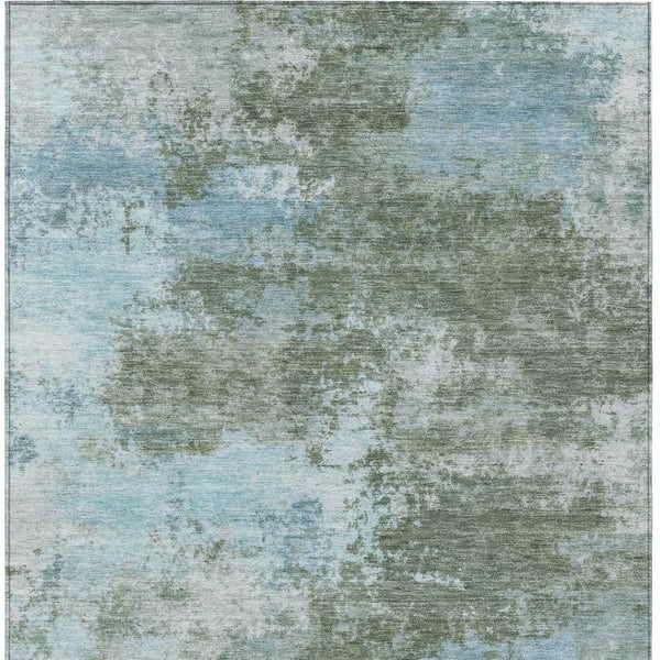 HomeRoots 5' Contemporary Abstract Area Rug in Sage and Denim Blue - Durable, Washable for Indoor & Outdoor Use 8' X 10' 630654