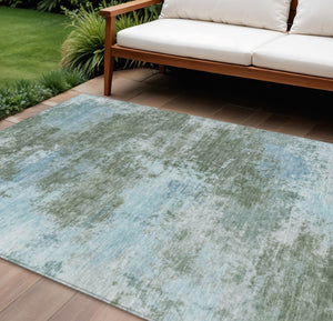 HomeRoots 5' Contemporary Abstract Area Rug in Sage and Denim Blue - Durable, Washable for Indoor & Outdoor Use 8' X 10' 630654