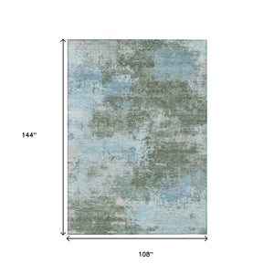 HomeRoots 5' Contemporary Abstract Area Rug in Sage and Denim Blue - Durable, Washable for Indoor & Outdoor Use 9' X 12' 630655