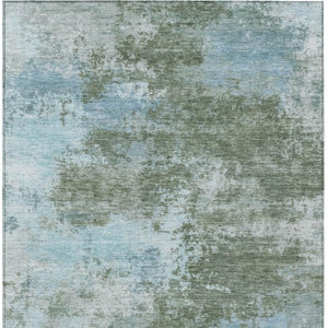 HomeRoots 5' Contemporary Abstract Area Rug in Sage and Denim Blue - Durable, Washable for Indoor & Outdoor Use 9' X 12' 630655