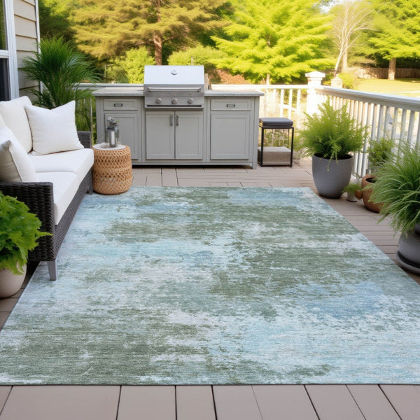 HomeRoots 5' Contemporary Abstract Area Rug in Sage and Denim Blue - Durable, Washable for Indoor & Outdoor Use 9' X 12' 630655