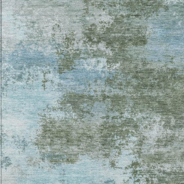 HomeRoots 5' Contemporary Abstract Area Rug in Sage and Denim Blue - Durable, Washable for Indoor & Outdoor Use 9' X 12' 630655