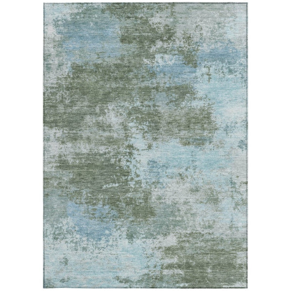 HomeRoots 5' Contemporary Abstract Area Rug in Sage and Denim Blue - Durable, Washable for Indoor & Outdoor Use 10' X 14' 630656