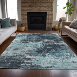 HomeRoots 5' Vibrant Teal and Navy Abstract Area Rug – Durable, Washable, Ideal for Indoor and Outdoor Spaces 5' X 8' 630658