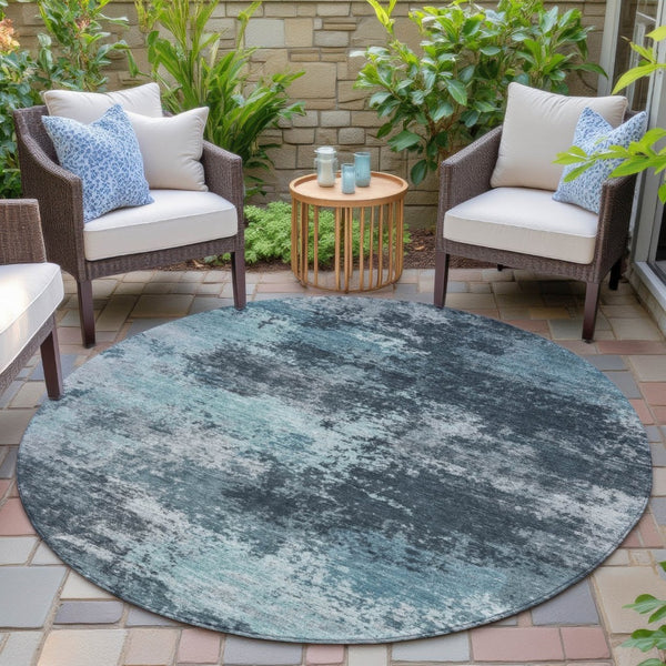 HomeRoots 5' Vibrant Teal and Navy Abstract Area Rug – Durable, Washable, Ideal for Indoor and Outdoor Spaces 8' Round 630659