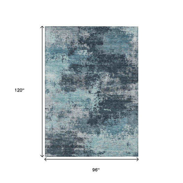 HomeRoots 5' Vibrant Teal and Navy Abstract Area Rug – Durable, Washable, Ideal for Indoor and Outdoor Spaces 8' X 10' 630660