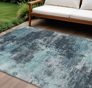 HomeRoots 5' Vibrant Teal and Navy Abstract Area Rug – Durable, Washable, Ideal for Indoor and Outdoor Spaces 8' X 10' 630660