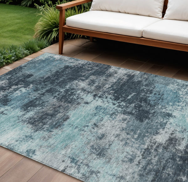HomeRoots 5' Vibrant Teal and Navy Abstract Area Rug – Durable, Washable, Ideal for Indoor and Outdoor Spaces 9' X 12' 630661