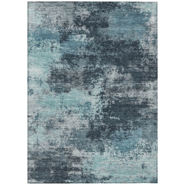 HomeRoots 5' Vibrant Teal and Navy Abstract Area Rug – Durable, Washable, Ideal for Indoor and Outdoor Spaces 9' X 12' 630661