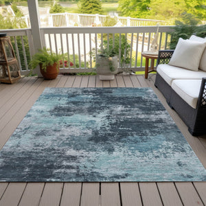 HomeRoots 5' Vibrant Teal and Navy Abstract Area Rug – Durable, Washable, Ideal for Indoor and Outdoor Spaces 9' X 12' 630661