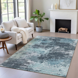 HomeRoots 5' Vibrant Teal and Navy Abstract Area Rug – Durable, Washable, Ideal for Indoor and Outdoor Spaces 10' X 14' 630662