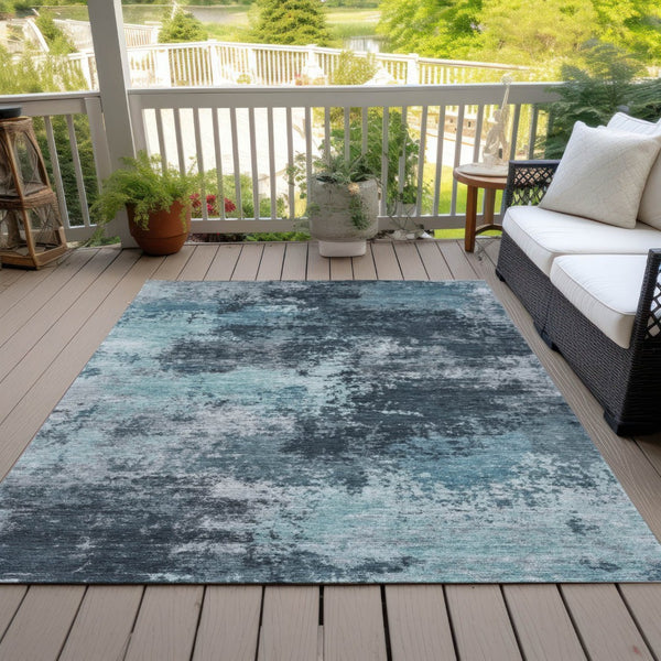 HomeRoots 5' Vibrant Teal and Navy Abstract Area Rug – Durable, Washable, Ideal for Indoor and Outdoor Spaces 10' X 14' 630662