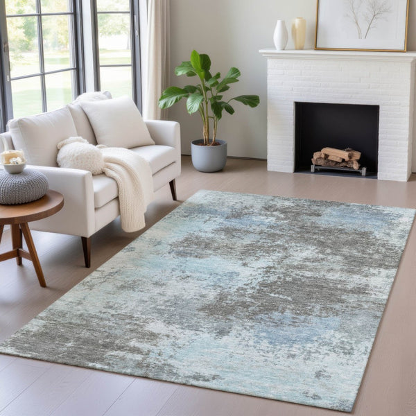 HomeRoots 5' Contemporary Taupe and Sky Blue Abstract Washable Area Rug for Indoor and Outdoor Spaces 5' X 8' 630664