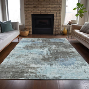 HomeRoots 5' Contemporary Taupe and Sky Blue Abstract Washable Area Rug for Indoor and Outdoor Spaces 5' X 8' 630664