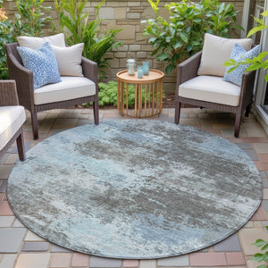 HomeRoots 5' Contemporary Taupe and Sky Blue Abstract Washable Area Rug for Indoor and Outdoor Spaces 8' Round 630665