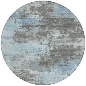 HomeRoots 5' Contemporary Taupe and Sky Blue Abstract Washable Area Rug for Indoor and Outdoor Spaces 8' Round 630665