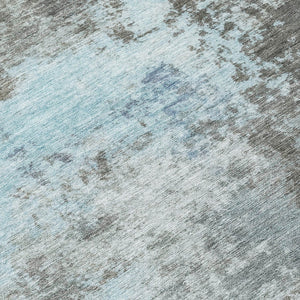 HomeRoots 5' Contemporary Taupe and Sky Blue Abstract Washable Area Rug for Indoor and Outdoor Spaces 8' Round 630665