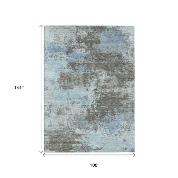 HomeRoots 5' Contemporary Taupe and Sky Blue Abstract Washable Area Rug for Indoor and Outdoor Spaces 9' X 12' 630667