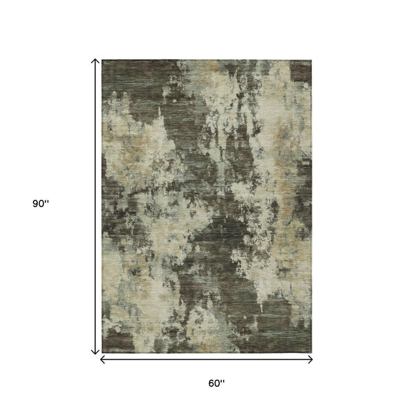 HomeRoots 5' Modern Brown and Beige Abstract Area Rug - Washable, Durable, Indoor/Outdoor Versatile Design 5' X 8' 630670