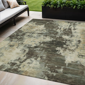 HomeRoots 5' Modern Brown and Beige Abstract Area Rug - Washable, Durable, Indoor/Outdoor Versatile Design 5' X 8' 630670