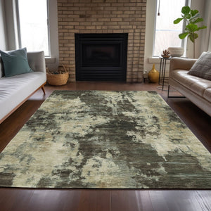 HomeRoots 5' Modern Brown and Beige Abstract Area Rug - Washable, Durable, Indoor/Outdoor Versatile Design 5' X 8' 630670