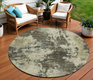 HomeRoots 5' Modern Brown and Beige Abstract Area Rug - Washable, Durable, Indoor/Outdoor Versatile Design 8' Round 630671
