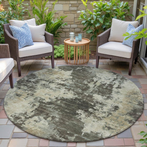 HomeRoots 5' Modern Brown and Beige Abstract Area Rug - Washable, Durable, Indoor/Outdoor Versatile Design 8' Round 630671