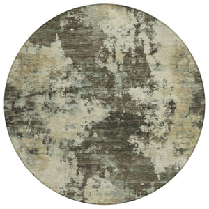 HomeRoots 5' Modern Brown and Beige Abstract Area Rug - Washable, Durable, Indoor/Outdoor Versatile Design 8' Round 630671