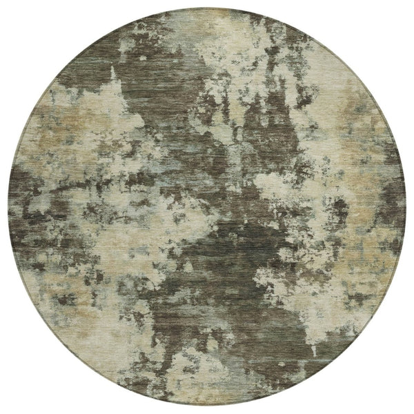 HomeRoots 5' Modern Brown and Beige Abstract Area Rug - Washable, Durable, Indoor/Outdoor Versatile Design 8' Round 630671