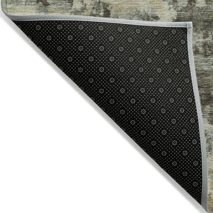 HomeRoots 5' Modern Brown and Beige Abstract Area Rug - Washable, Durable, Indoor/Outdoor Versatile Design 8' Round 630671
