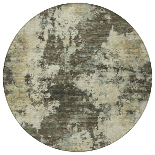 HomeRoots 5' Modern Brown and Beige Abstract Area Rug - Washable, Durable, Indoor/Outdoor Versatile Design 8' Round 630671