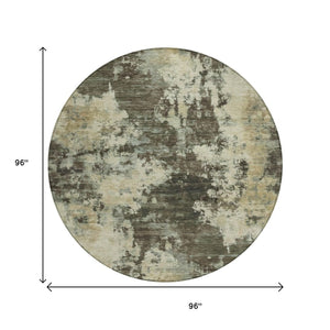 HomeRoots 5' Modern Brown and Beige Abstract Area Rug - Washable, Durable, Indoor/Outdoor Versatile Design 8' Round 630671