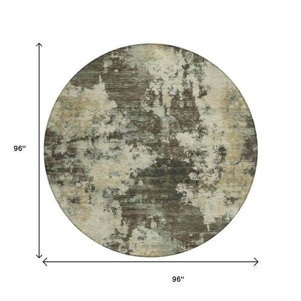 HomeRoots 5' Modern Brown and Beige Abstract Area Rug - Washable, Durable, Indoor/Outdoor Versatile Design 8' Round 630671