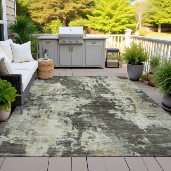 HomeRoots 5' Modern Brown and Beige Abstract Area Rug - Washable, Durable, Indoor/Outdoor Versatile Design 9' X 12' 630673