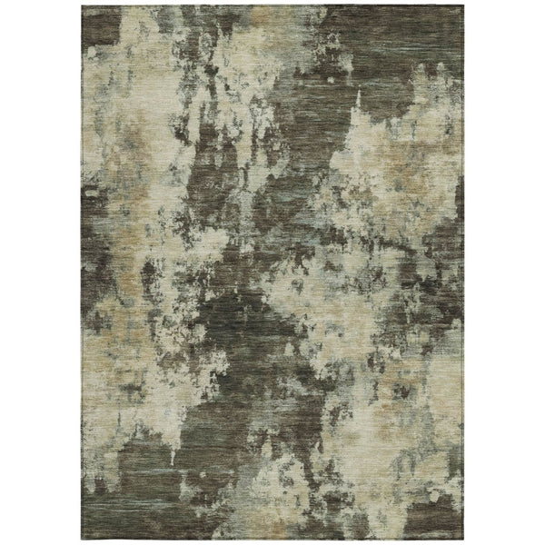 HomeRoots 5' Modern Brown and Beige Abstract Area Rug - Washable, Durable, Indoor/Outdoor Versatile Design 9' X 12' 630673