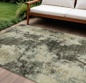 HomeRoots 5' Modern Brown and Beige Abstract Area Rug - Washable, Durable, Indoor/Outdoor Versatile Design 10' X 14' 630674