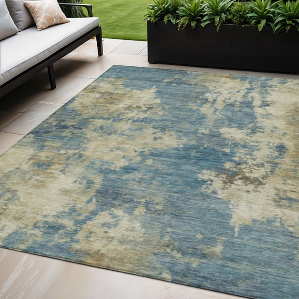 HomeRoots 5' Blue and Beige Abstract Area Rug - Stylish, Washable, Indoor/Outdoor, Durable Design for Any Space 5' X 8' 630676