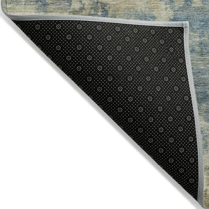 HomeRoots 5' Blue and Beige Abstract Area Rug - Stylish, Washable, Indoor/Outdoor, Durable Design for Any Space 5' X 8' 630676