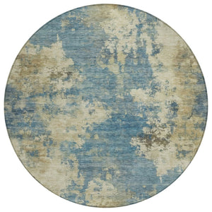 HomeRoots 5' Blue and Beige Abstract Area Rug - Stylish, Washable, Indoor/Outdoor, Durable Design for Any Space 8' Round 630677