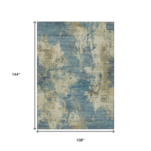 HomeRoots 5' Blue and Beige Abstract Area Rug - Stylish, Washable, Indoor/Outdoor, Durable Design for Any Space 9' X 12' 630679