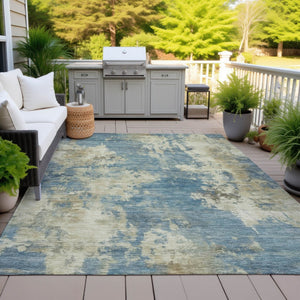 HomeRoots 5' Blue and Beige Abstract Area Rug - Stylish, Washable, Indoor/Outdoor, Durable Design for Any Space 9' X 12' 630679