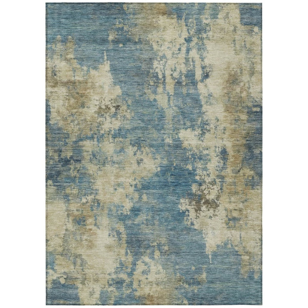 HomeRoots 5' Blue and Beige Abstract Area Rug - Stylish, Washable, Indoor/Outdoor, Durable Design for Any Space 10' X 14' 630680