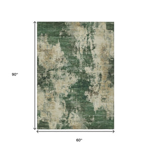 HomeRoots 5' Enhance Your Space with a Fern Green and Beige Abstract Washable Area Rug for Indoor & Outdoor Use 5' X 8' 630682