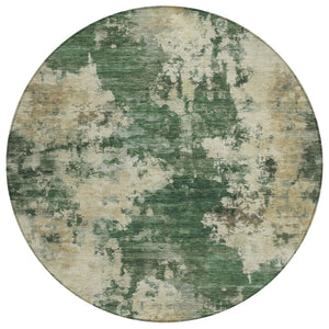 HomeRoots 5' Enhance Your Space with a Fern Green and Beige Abstract Washable Area Rug for Indoor & Outdoor Use 8' Round 630683