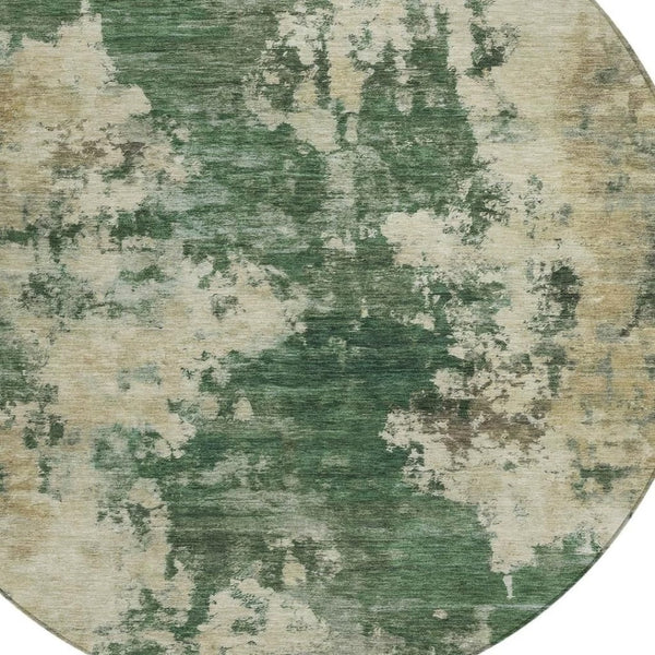 HomeRoots 5' Enhance Your Space with a Fern Green and Beige Abstract Washable Area Rug for Indoor & Outdoor Use 8' Round 630683